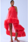 Red Ari tulle ruffle high low mini dress
